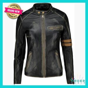 Genuine Leather Moto Jacket Vintage Café Racer Slim Fit Biker Style Chic